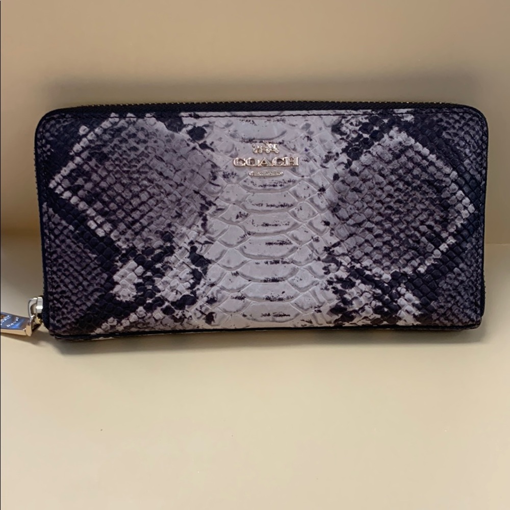 Coach Snake-Embossed Zip Wallet in Black & White